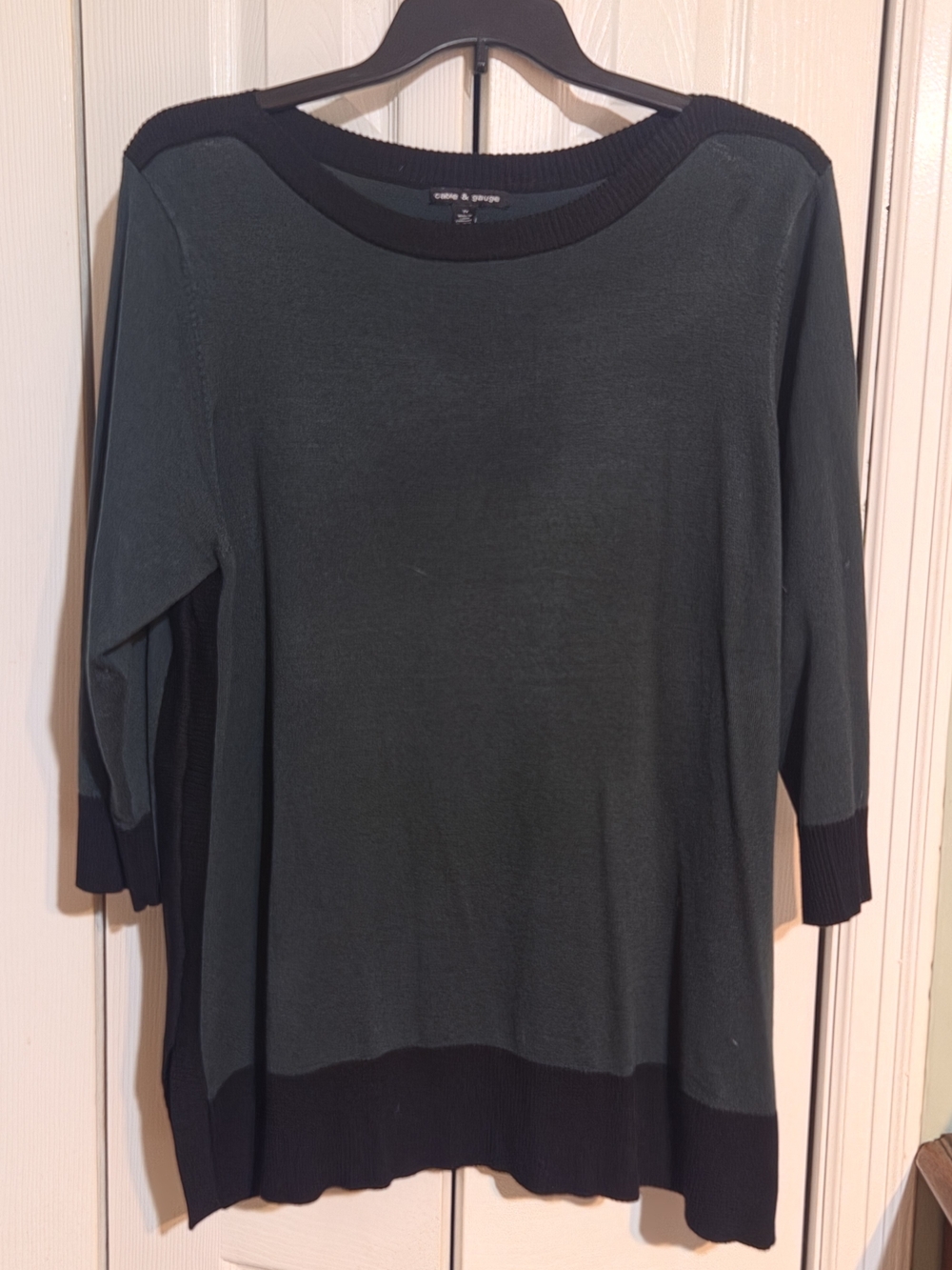 Cable & Gauge Dark Green and Black Boatneck Knit Tunic, 3/4 Sleeve, 2xl